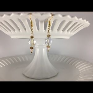 Handmade Earrings Unique Design Clear Transparent Gold Plated Oval New Beaded